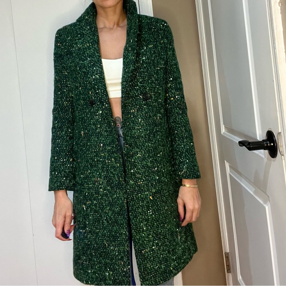 J. Crew Dark Green Tweed Pea Coat